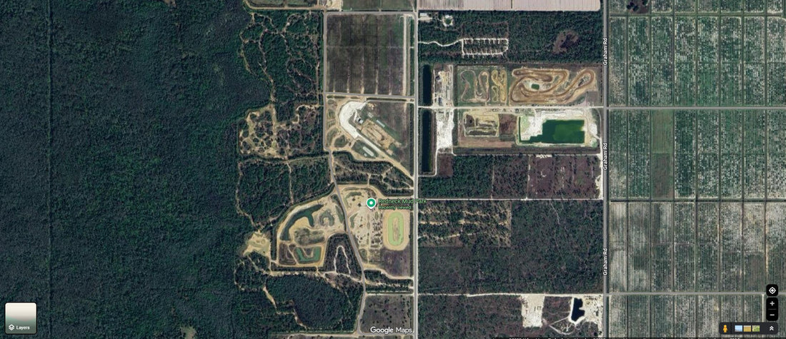 Satellite google map image of Redneck mud park and the surrounding terrain