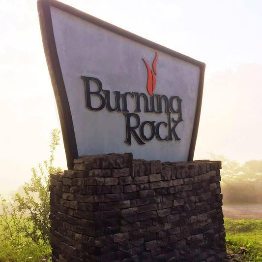 Brick entryway sign for Burning Rock Off Road 
