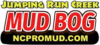 Jumping Run Creek Mud Bog official logo featuring bold red and white "MUD BOG" text with NCPROMUD.COM website URL below.