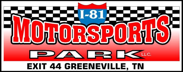 “I‑81 Motorsports Park logo with a checkered flag, an I‑81 highway shield, bold red ‘Motorsports’ text, metallic ‘Park’ text, and ‘Exit 44 Greeneville, TN’ underneath.”