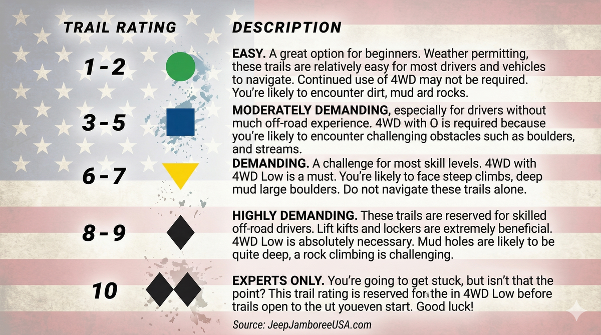 Off-Road Trail Ratings Explained: 1-10 & Color Systems Guide – Mudding ...